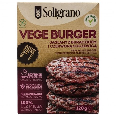 Soligrano gluténmentes vegán burger alappor céklával és vörös lencsével  (120g)