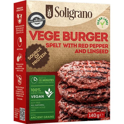 Soligrano vegan burger alappor pirospaprikaval es lenmaggal 140g